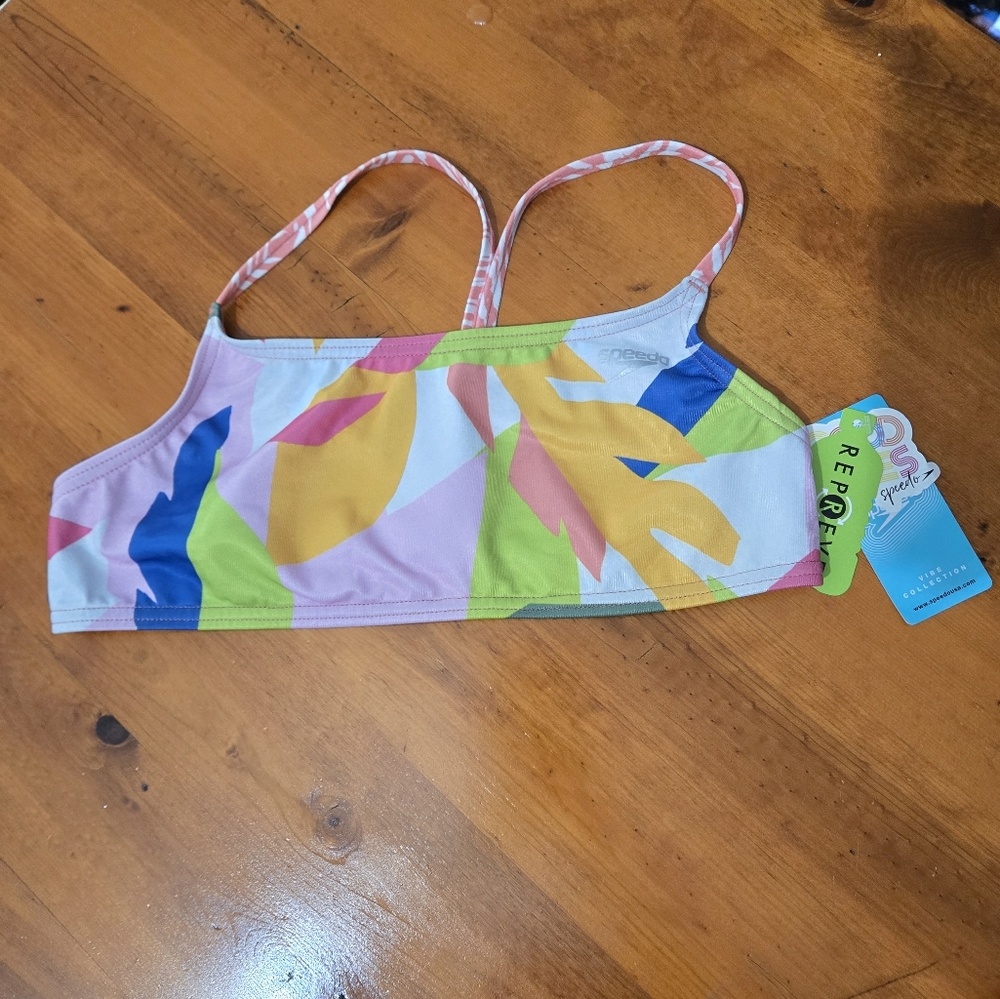 NWT Speedo Women's Bikini Bandeau Top with Colorful Tropical Print Size Large